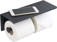 Stylish Black Stainless Steel Double Head Toilet Paper Holder with Shelf