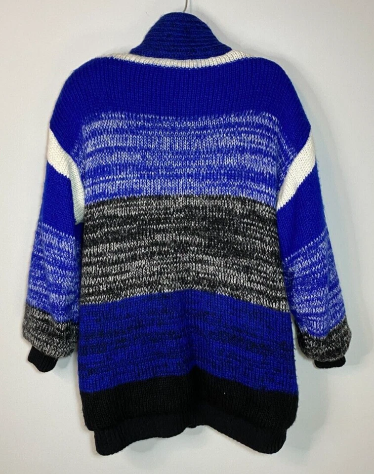 CHAQUETA SUÉTER VINTAGE AÑOS 80 NEIMAN MARCUS AZUL XS Gruesa CABLE TEJIDO Difusa Máxima Foto 3 de 4