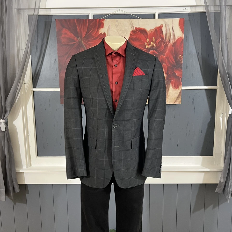 Mens Blazer Ryan Seacrest 40L Long Sport Coat Polyester Suit Jacket Plaid Suits - Image 2 of 4
