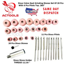 Sioux Valve Seat Grinding Stones 20 Pcs with Pilots 11 Pcs  + 11/16"  Holder USA