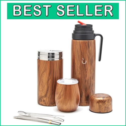 Complete Modern Yerba Mate Set: Double-Walled Thermos, Gourd, and Accessories