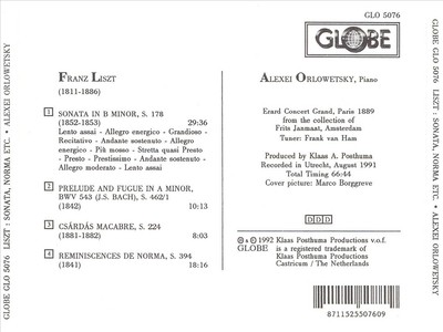 ALEXEI ORLOVETSKY LISZT: SONATA IN B MINOR; PRELUDE & FUGUE; CSÁRDÁS MACABRE; NO