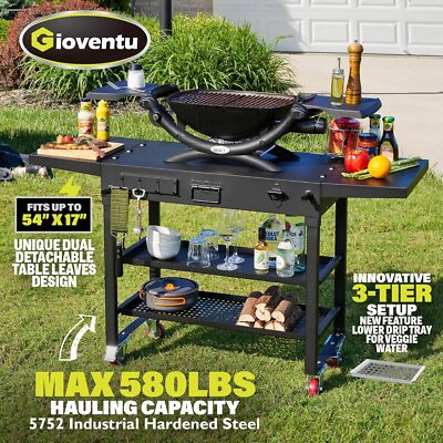580LBS Portable Outdoor Grill Table 54''Wx17''D Folding Grill Cart BBQ Prep Table