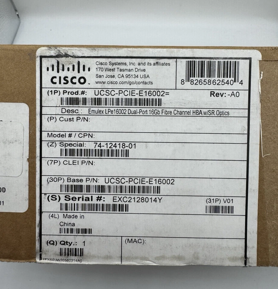 CISCO UCSC-PCIE-E16002 Emulex LPe16002 2-Port 16Gbps Fibre Channel HBA - Image 2 of 4