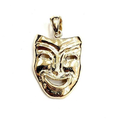 14K Gelbgold Lachen Sie jetzt glücklich Gesichtsmaske Drama Theater Akt Anhänger Schmuck 2,6g