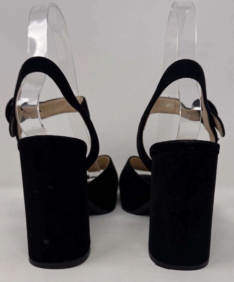 Prada Black Suede Ankle-Strap Block Heel Platform Sandals Women’s Size 6.5 /36.5 - Image 4 of 4