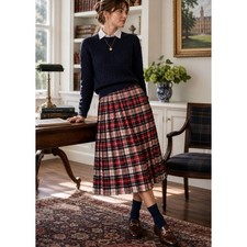 Vintage Pendleton Stewart Tartan Pleated Virgin Wool Midi Skirt USA 31 Waist