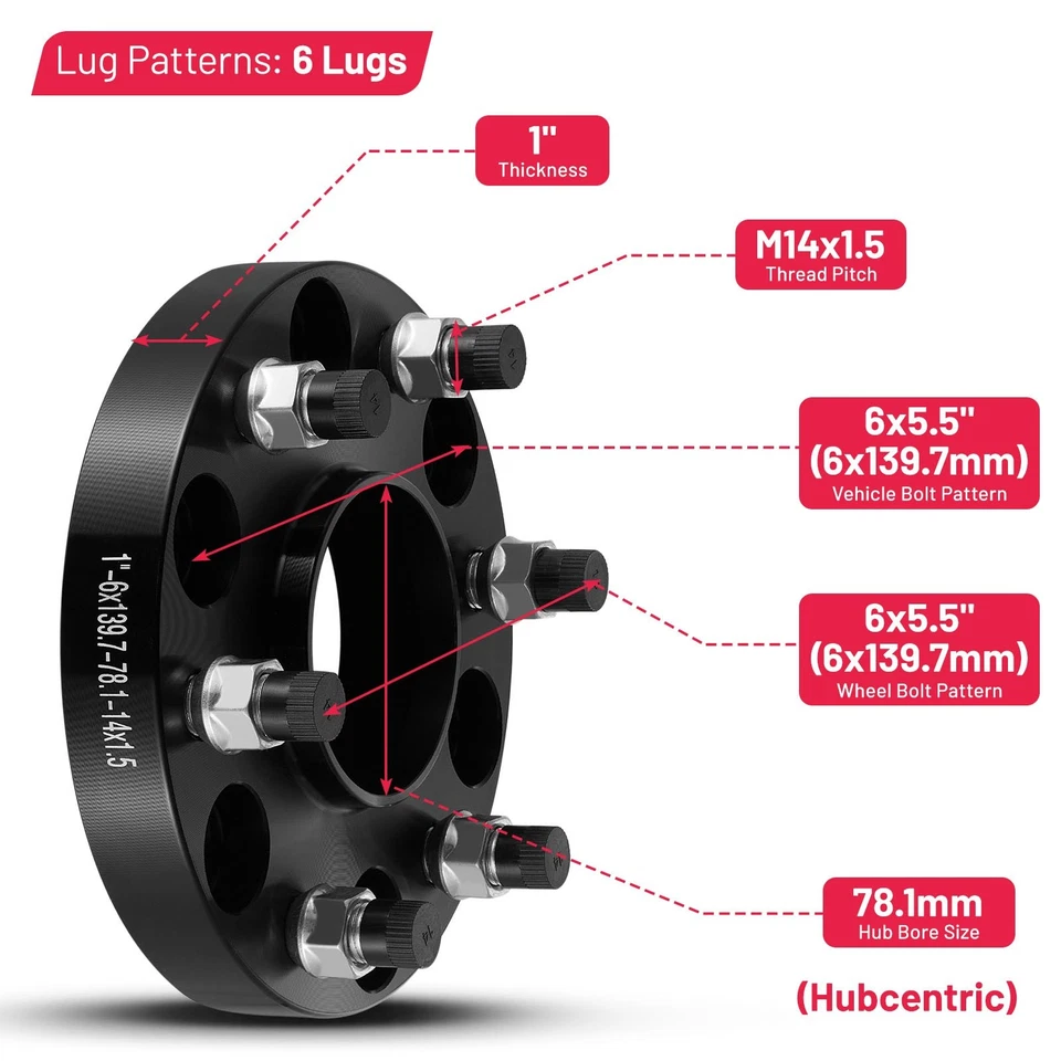 4pcs 1" Hubcentric 6x5.5 Wheel Spacers for Chevy Silverado Tahoe GMC Sierra 1500 Foto 2 de 4