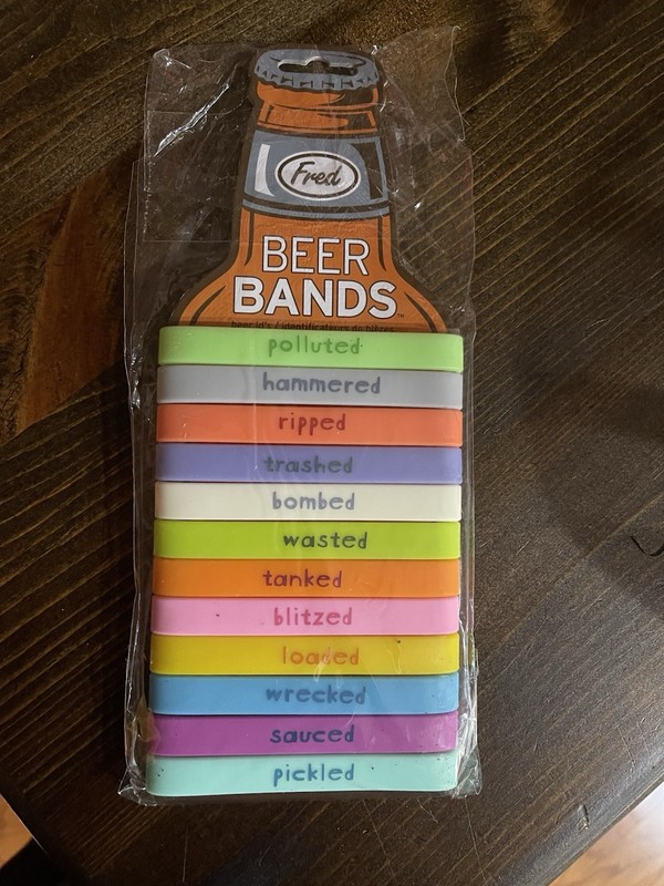 BEER BANDS Colorful Rubber Bands for Bottle or Cans 12 in Pack Wristbands