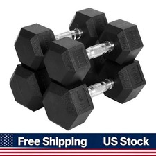 Home Gym Hex Dumbbell Set 100 Lb Rubber Encased Pair 20 30 lb Hand Weights