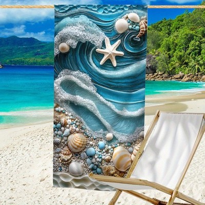 1pc starfish shell printed microfiber beach towel-super absorbent quick-drying