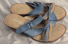 Patrizia by Spring Step Women’s Shoes 38  Blue Tan Slip On Wedge Braided Strap