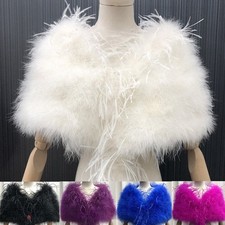 Lady Ostrich Feather Fur Shawl Wraps Bride Wedding Bolero Scarf Cape Party Shrug