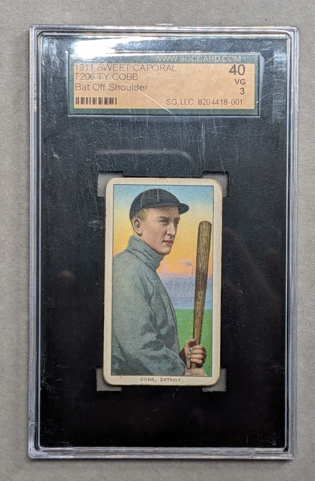 1909–11 T206 Ty Cobb Bat Off Shoulder Sweet Caporal 350–460 SGC 40 VG 3