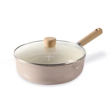 Ceramic Nonstick Frying Pan Skillet with Lid, 10 Deep Frying Pan, 4 QT Saute