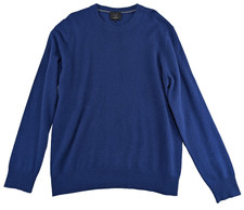 Qi Cashmere Alashan Blue Long Sleeve Crewneck Pullover Jumper Sweater Men XL