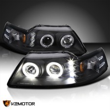 Black Fits 1999-2004 Ford Mustang Led Twin Halo Projector Headlights Leftright