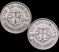 1940 & 1941 Great Britain UK Threepence UNC SILVER