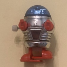 Vintage 1977 Tomy Wind-Up Robot Toy Blue Dome Orange Arms Walking 1.75