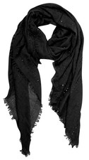 Women  s Sparkle Sequin Bohemian Sheer Woven Knit Fringe Scarf Black 