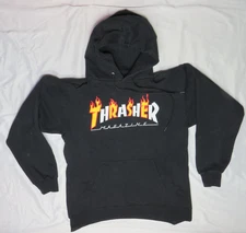 THRASHER MAGAZINE MENS SMALL S BLACK HOODIE FLEECE SWEATSHIRT PULLOVER SKATE