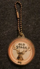 Vintage Old Stagg Whiskey Plastic Keychain w/Rolling Steel Ball Challenge Game
