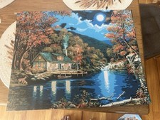 Cabin By The riverCompleted Paint By Number Painting. 20"X16" Dwk169