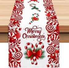 Christmas Candy Cane Table Runner Red White 13x72 Inch Holiday Xmas Table Decor