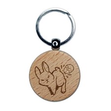 Funny Easter Bunny Laying Egg Engraved Wood Round Keychain Tag Charm