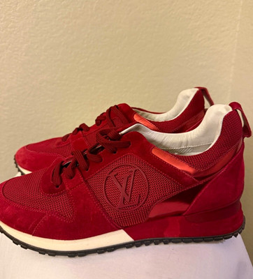 Louis Vuitton Red Suede Low Top Lace-Up Sneakers Rubber Sole Unisex