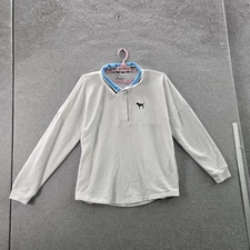 PINK Victoria's Secret Women Sweatshirt L White Embroidered Dog Varsity Campus