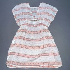 Ann Taylor LOFT Beach Striped Cotton Dress Waist Tie Size XS/S Coral Pink -5427
