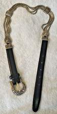   Brighton Silverplated HEART WHEAT CHAIN BELT 44303 Black Leather M Vintage