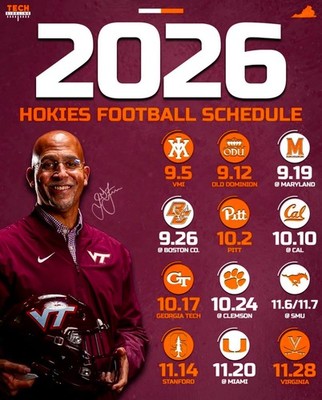 2026 Virginia Tech Hokies Football Schedule Poster 13x19
