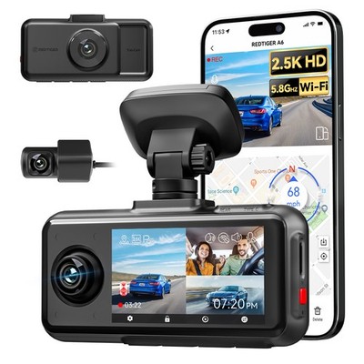 REDTIGER A6 3Channel Dash Cam Front Inside Rear 4K/2.5K+1080P+1080P Touch Screen