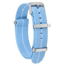 Elastic Nylon Watch Band 18mm Waterproof One-Piece Watch Strap, Light Blue/White