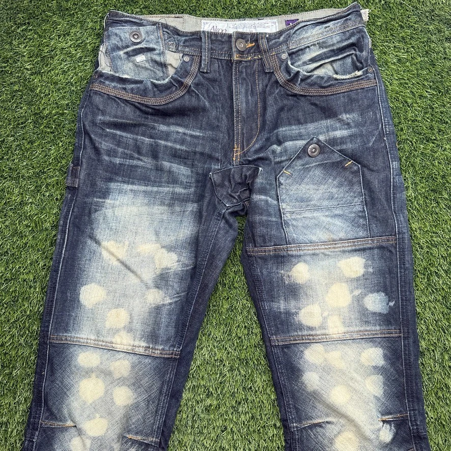 Pantalones de mezclilla azul para hombre Akoo 32x32 (se adapta a 30x32) bigotes desgastados Foto 3 de 4