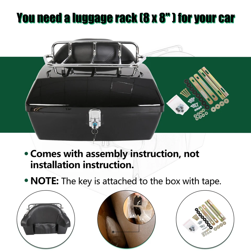 通用摩托车尾盒行李箱带顶架适用于哈雷本田巡洋舰 — 第 3/4 张图片