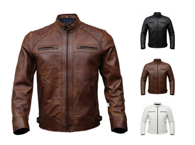 Café Racer Biker Leather Men's Motorcycle Jacket Distressed Sheep Skin Leather