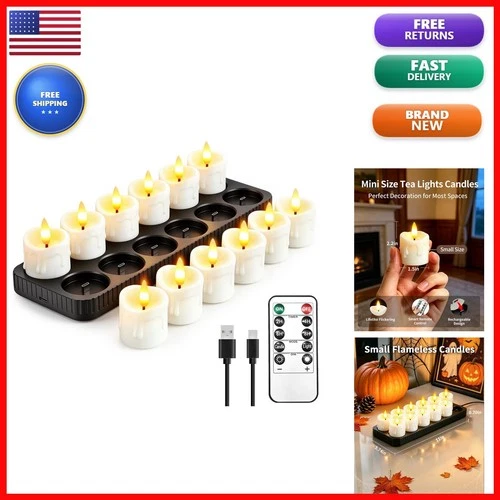 NVJGROP 12 Pcs Rechargeable Tea Lights Candles - Charging Base & Remote Timer - product listing photo