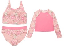 Roxy Girls 3 Piece Rash Guard Bikini Set US, Alpha, Small, Regular, Carnation 