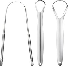 3 PCS Metal Tongue Scraper, Tongue Scrapers for Adults Kids, Stainless Steel