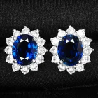 Opulent Vivid Blue Sapphire 7.45Ct 925 Sterling Silver White Gold Halo Earrings