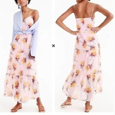 J. CREW Tiered Maxi Dress Chiffon Sunburst Bouquet Floral Pink {3H29}