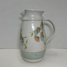 Vtg Art Pottery Ceramic Floral Water 9” Pitcher Ken Foster Oakhurst Studio 1990s