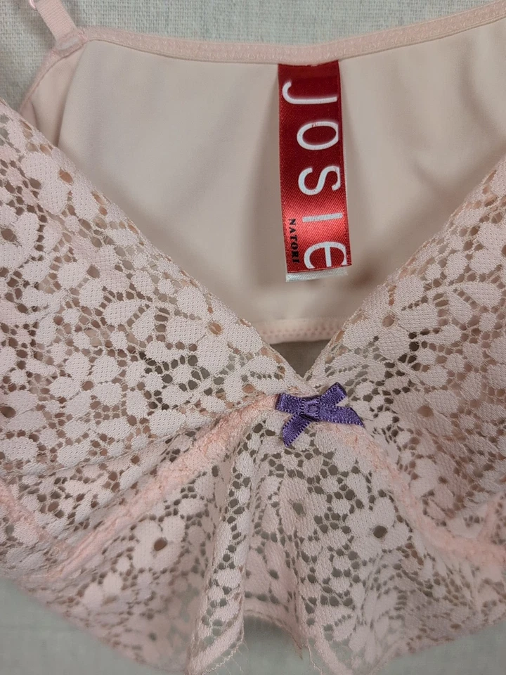 Sujetador inalámbrico Natori Josie para mujer Bralette 36 rosa melocotón encaje floral transparente Foto 4 de 4
