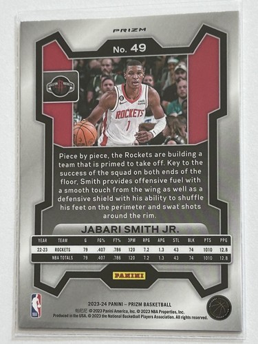 Jabari Smith Jr. 2023-24 Panini Prizm #49 Red White & Blue Prizm Rockets - Foto 4 di 6