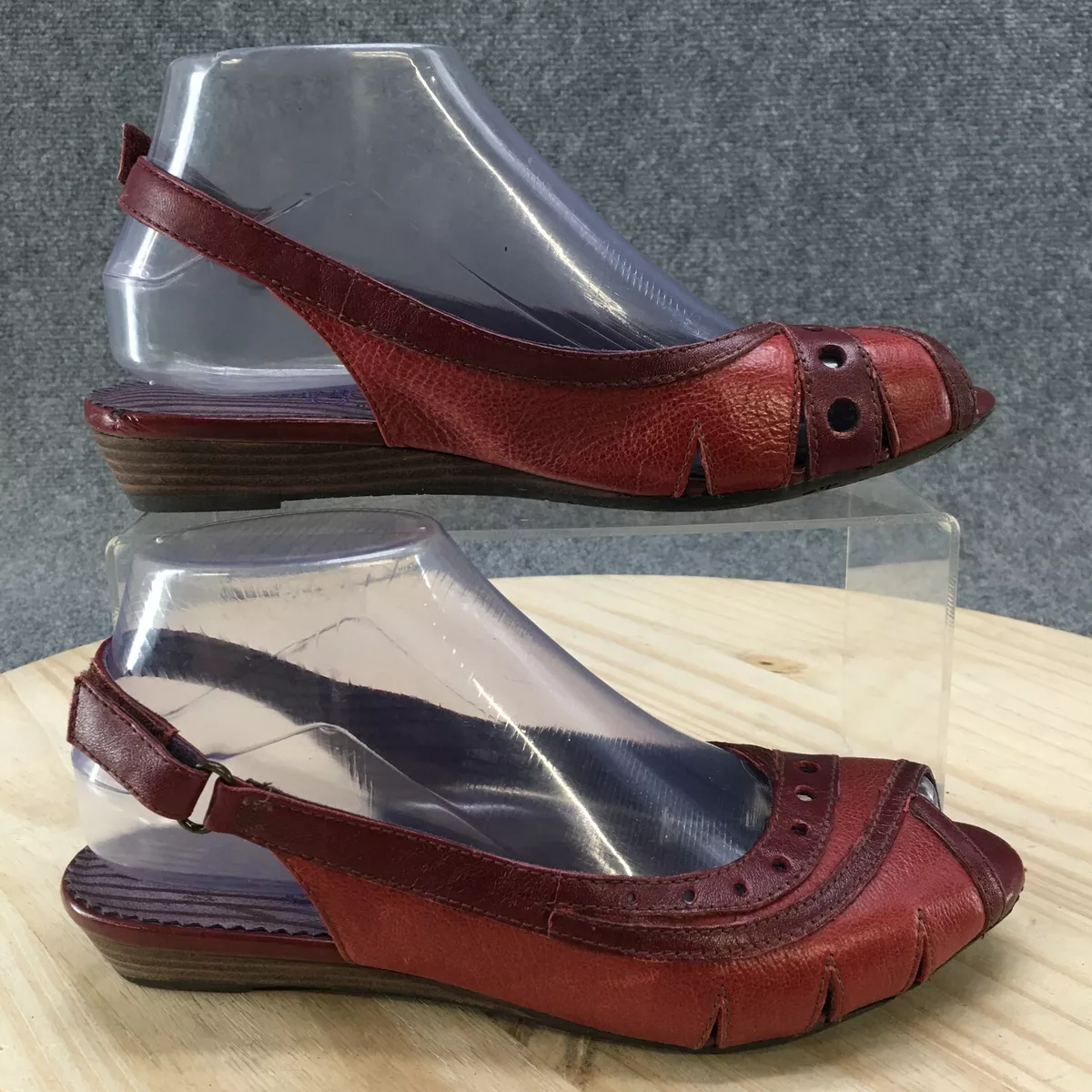 Clarks Indigo Womens 7M Flats Peep Toe Slingback Red Leather Casual | eBay