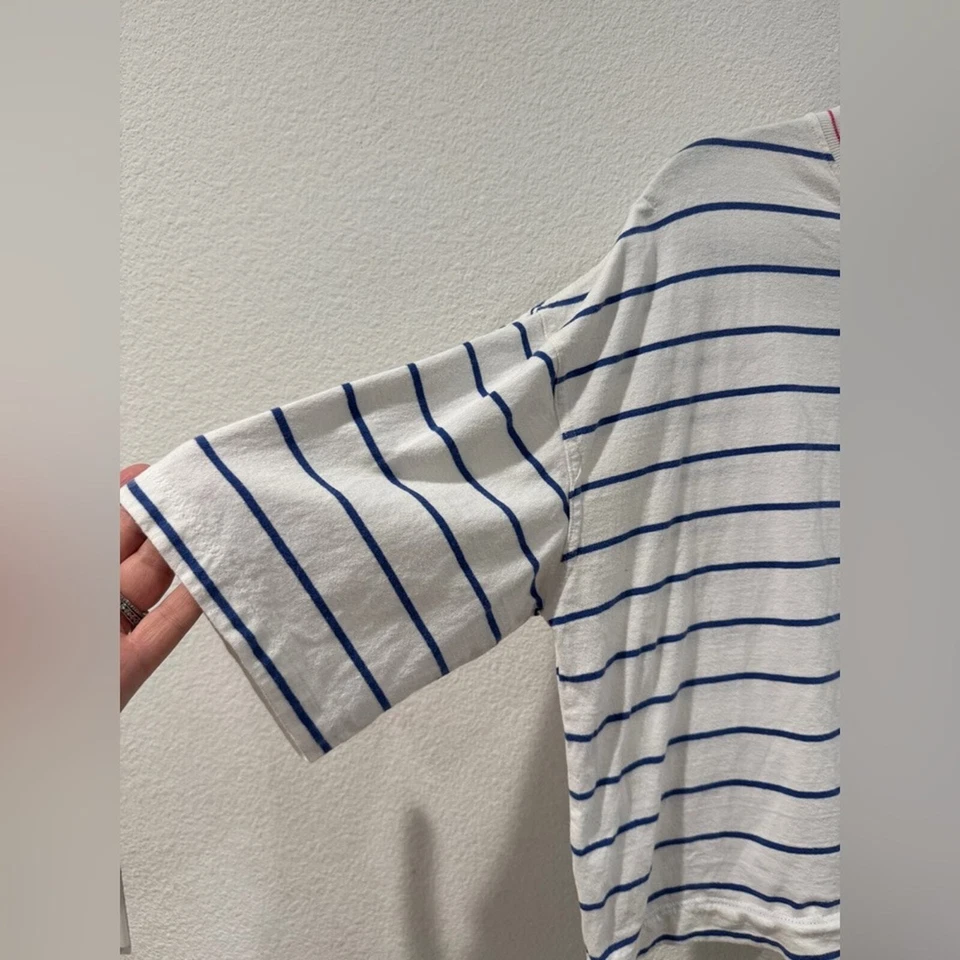 Camiseta Grande Quiksilver Rayas Recortada Cuello Redondo Surf Playa Blanco Azul Rosa Foto 2 de 4