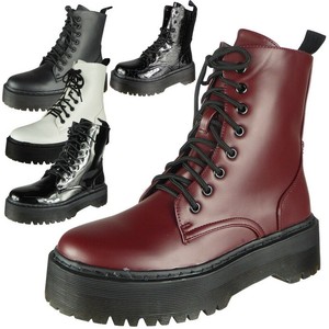 Ladies Womens Ankle Chunky Boots Lace Up Goth Punk Shiny Zip Platform Shoes Size